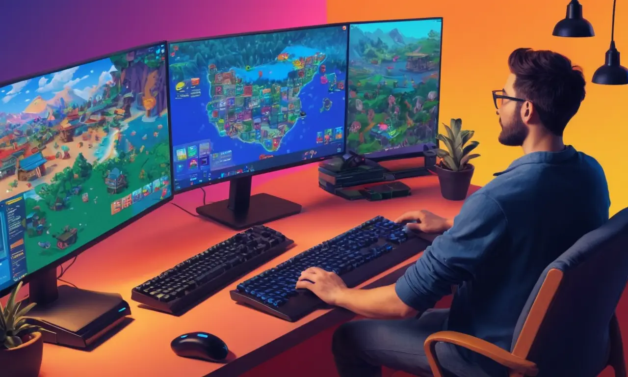 Una persona sentada frente a una pantalla de computadora que muestra múltiples mercados en línea para comprar juegos de video raros y difíciles de encontrar.