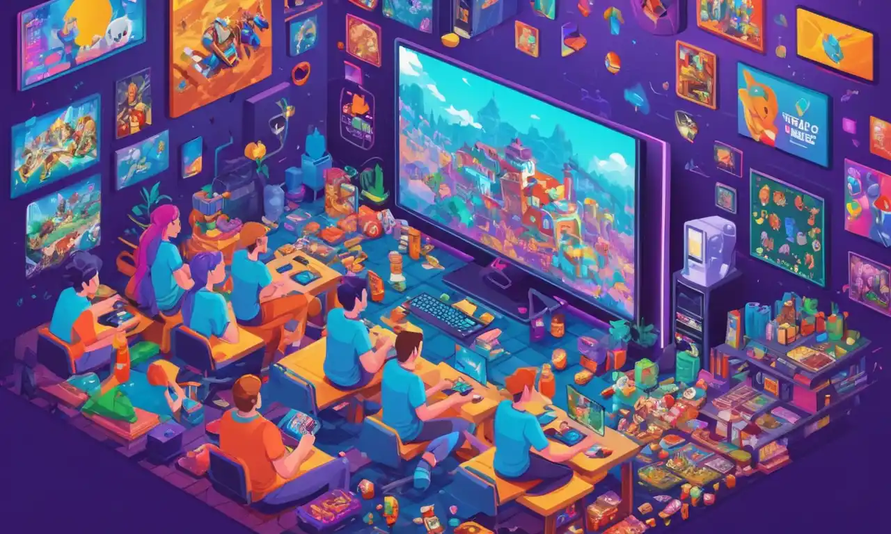 Un grupo de jugadores se reunieron alrededor de una pantalla grande mostrando sus juegos favoritos