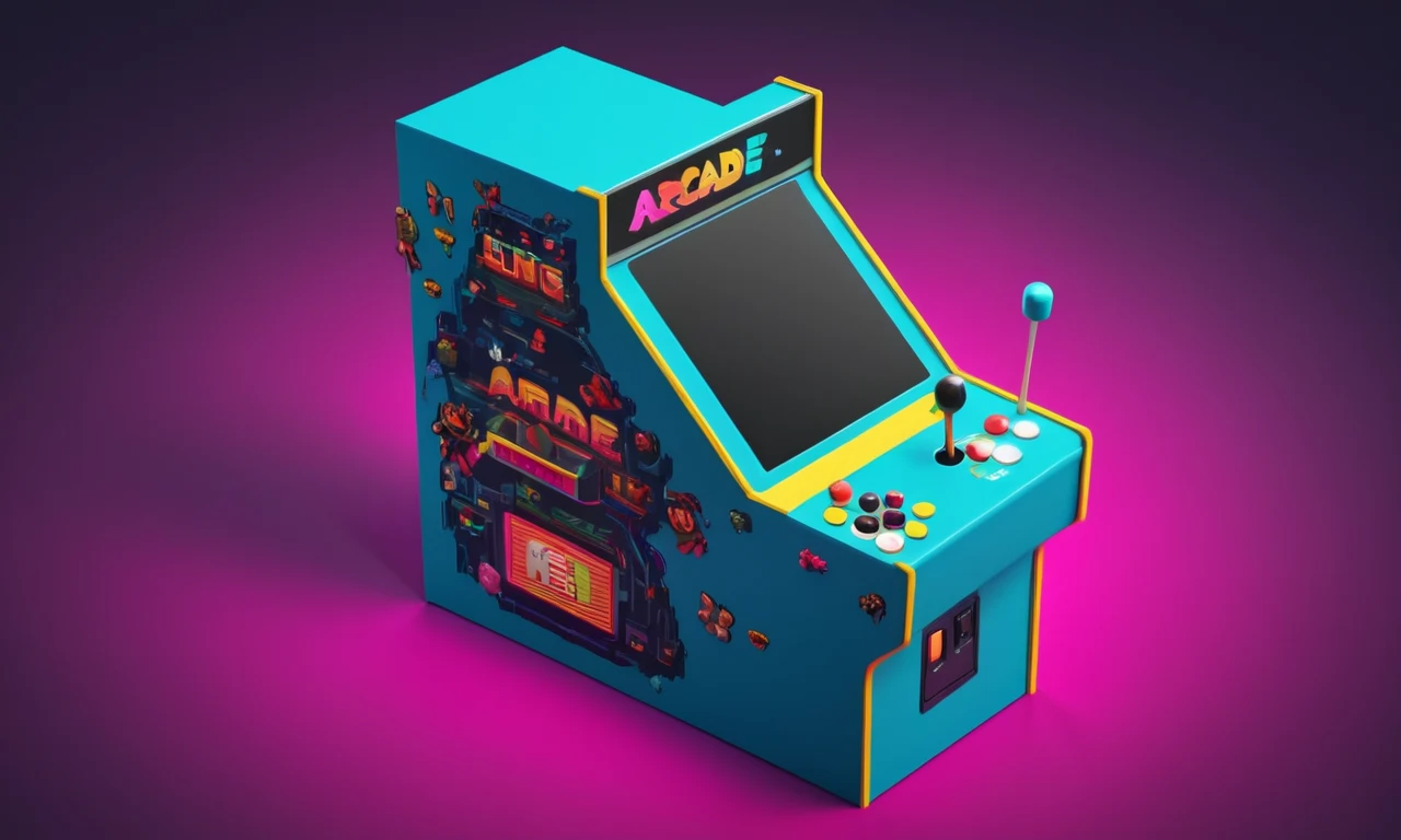 Una consola de arcade retro con bugs y glitches mostrados en la pantalla.