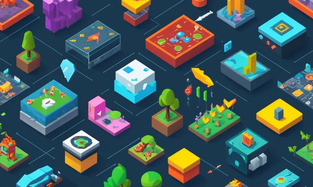 Un desarrollador de juegos sentado en un escritorio con una pantalla de computadora que muestra un concepto de diseño de juego.